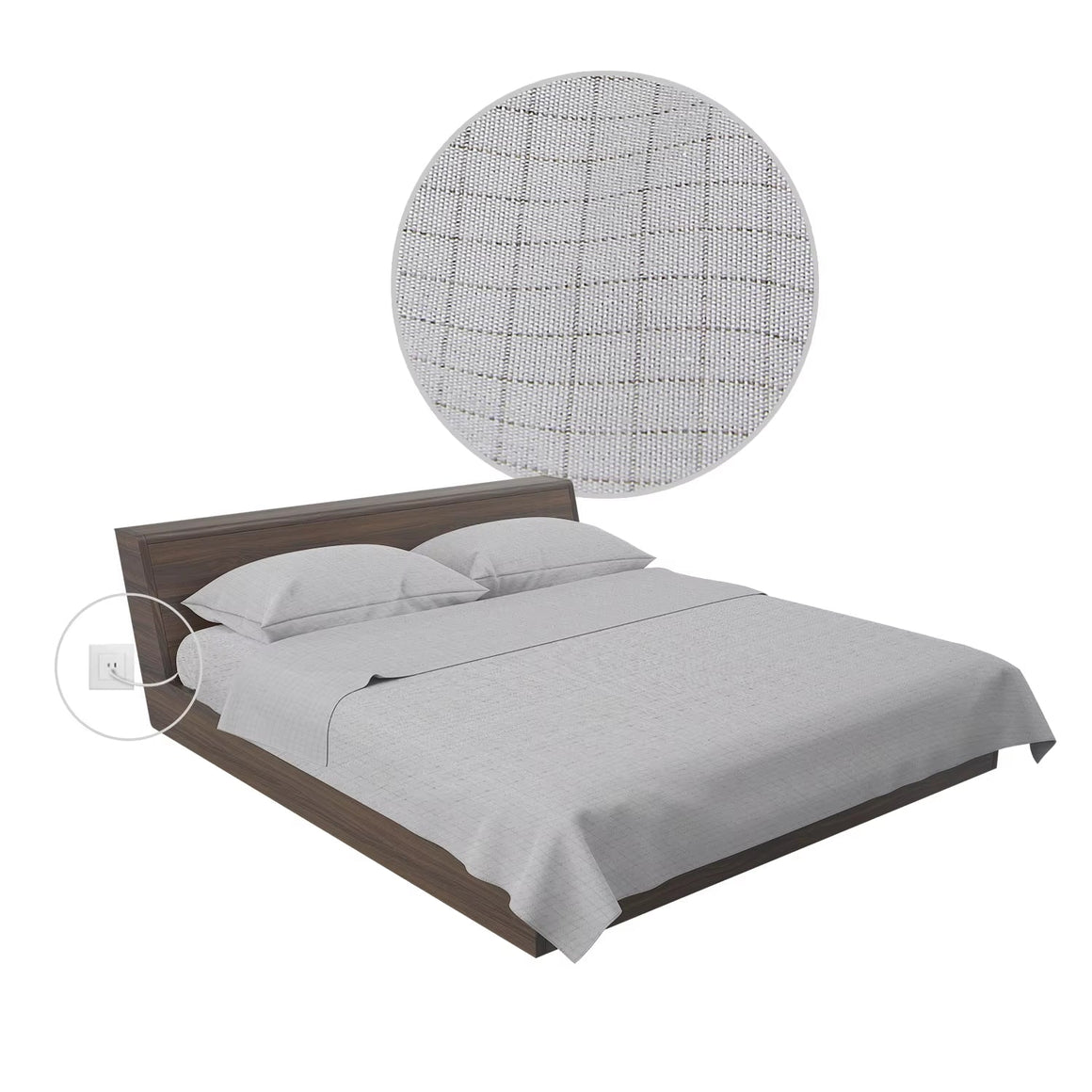 Silver-infused sheets on a neatly made bed, showcasing cooling, antimicrobial fabric with a soft, smooth finish