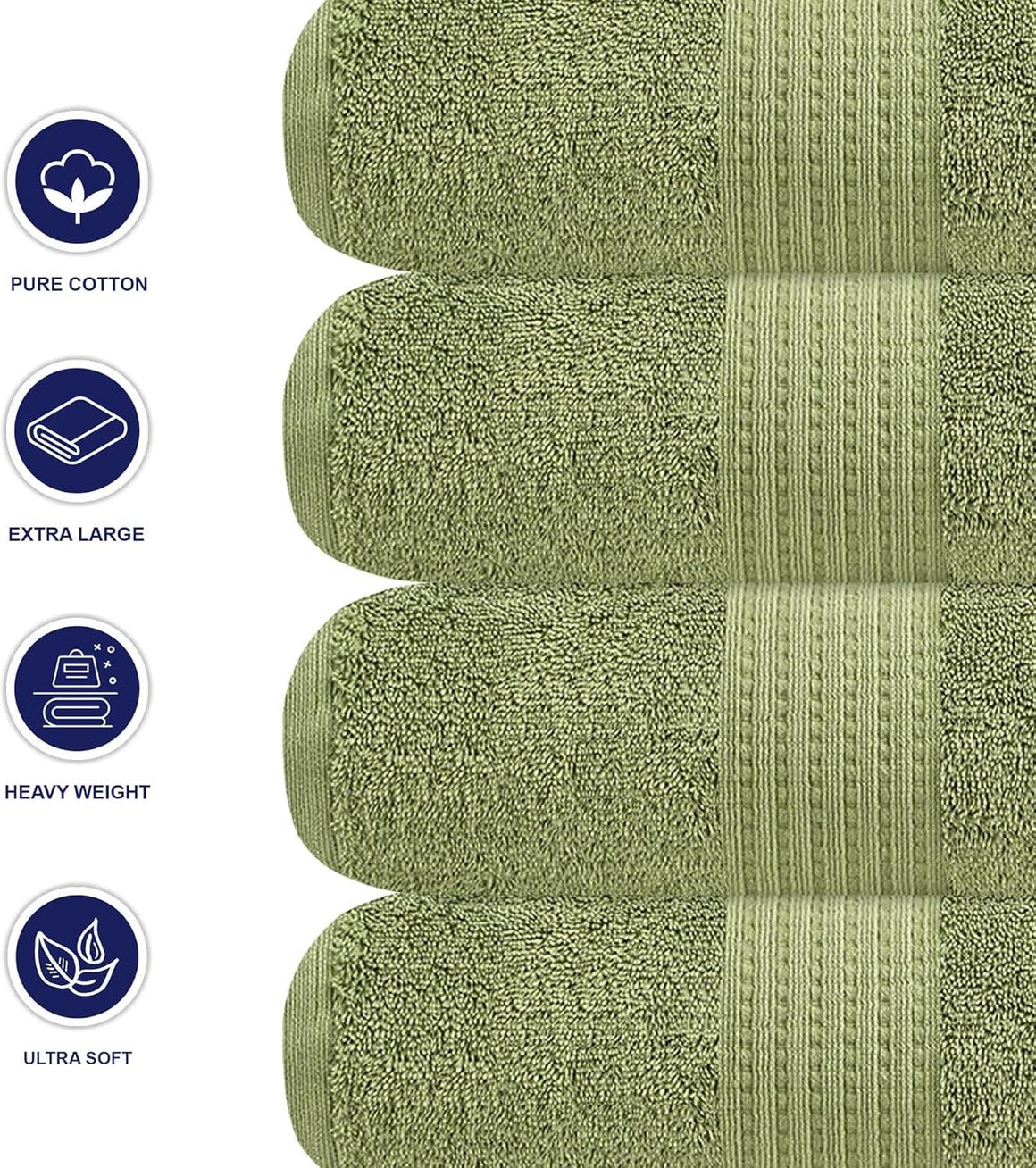 Pack of 4 XL Bath Towels 30 X 60 Inches, Extra Large, 100% Cotton, Heavy Weight, Absorbent & Soft, Perfect for Bathroom, Forest Green