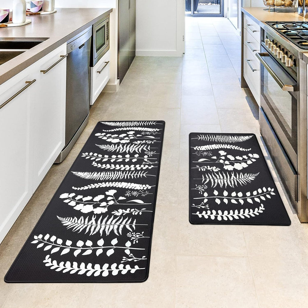 Anti fatigue kitchen mat placed in front of a sink with cushioned surface and sleek modern design