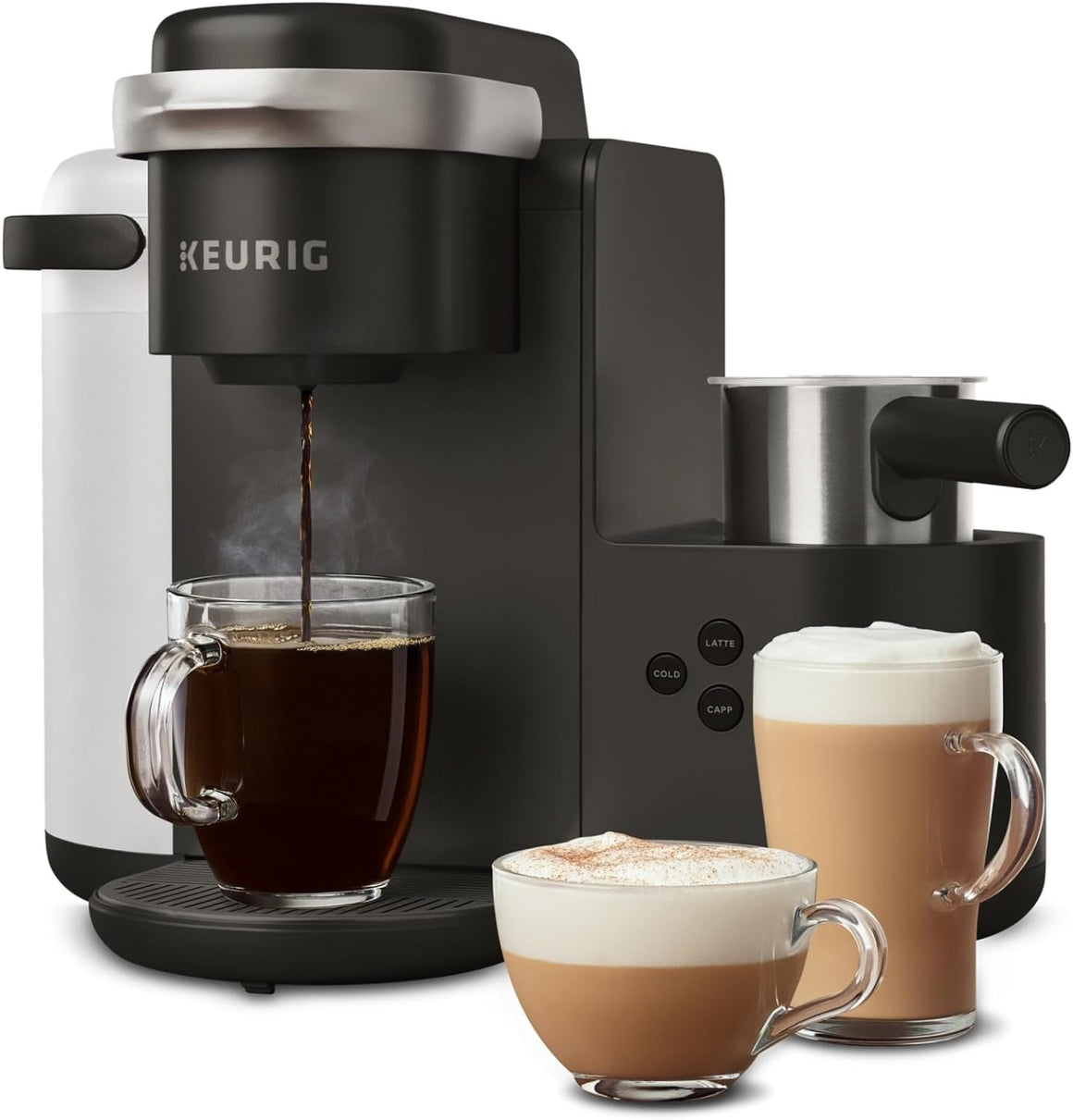 K-Cafe Coffee Maker, Latte Maker and Cappuccino Maker, Comes with Dishwasher Safe Milk Frother, Coffee Shot Capability, Compatible with All  K-Cup Pods, Dark Charcoal