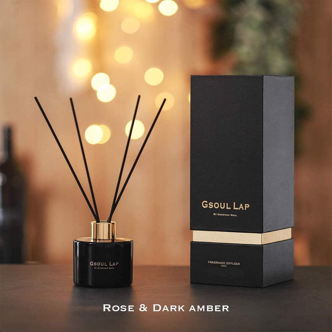 Rose & Dark Amber Reed Diffusers Set/Fragrance Oil Diffuser Reeds/Fresh Flowers Diffuser Sticks/Room Decor, Office Decor, Black Decor/Home Fragrance Products & Gifts