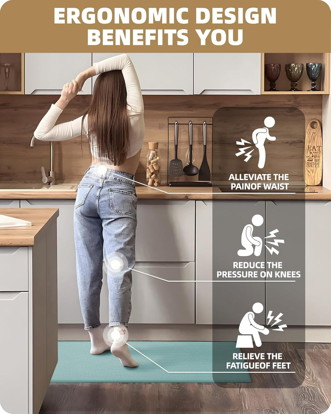 Kitchen Rug Set 2 Piece Kitchen Runner Rug Kitchen Floor Mat, Cushioned anti Fatigue Non Skid Waterproof Comfort Standing Kitchen Mat, 17"X29"+17"X59", Teal